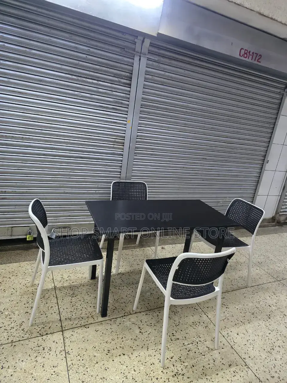 Wooden Folding Table and Plastic Chairs