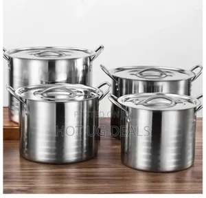 4-Piece of Heavy-Duty, Large Stainless-Steel Stock Pots - Silver