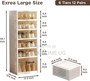 Foldable Shoe Rack 6-Tier Clear Plastic Stackable Shoe Rack