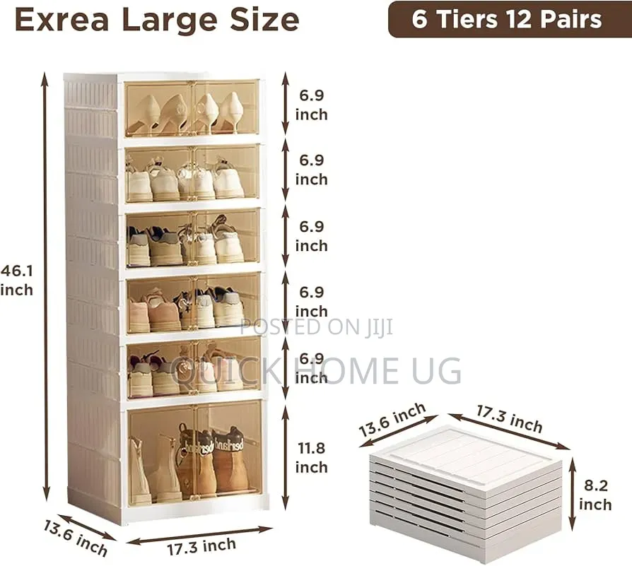Foldable Shoe Rack 6-Tier Clear Plastic Stackable Shoe Rack