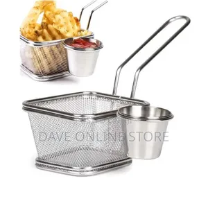 Stainless Steel Fries Basket With Sauce Bowl