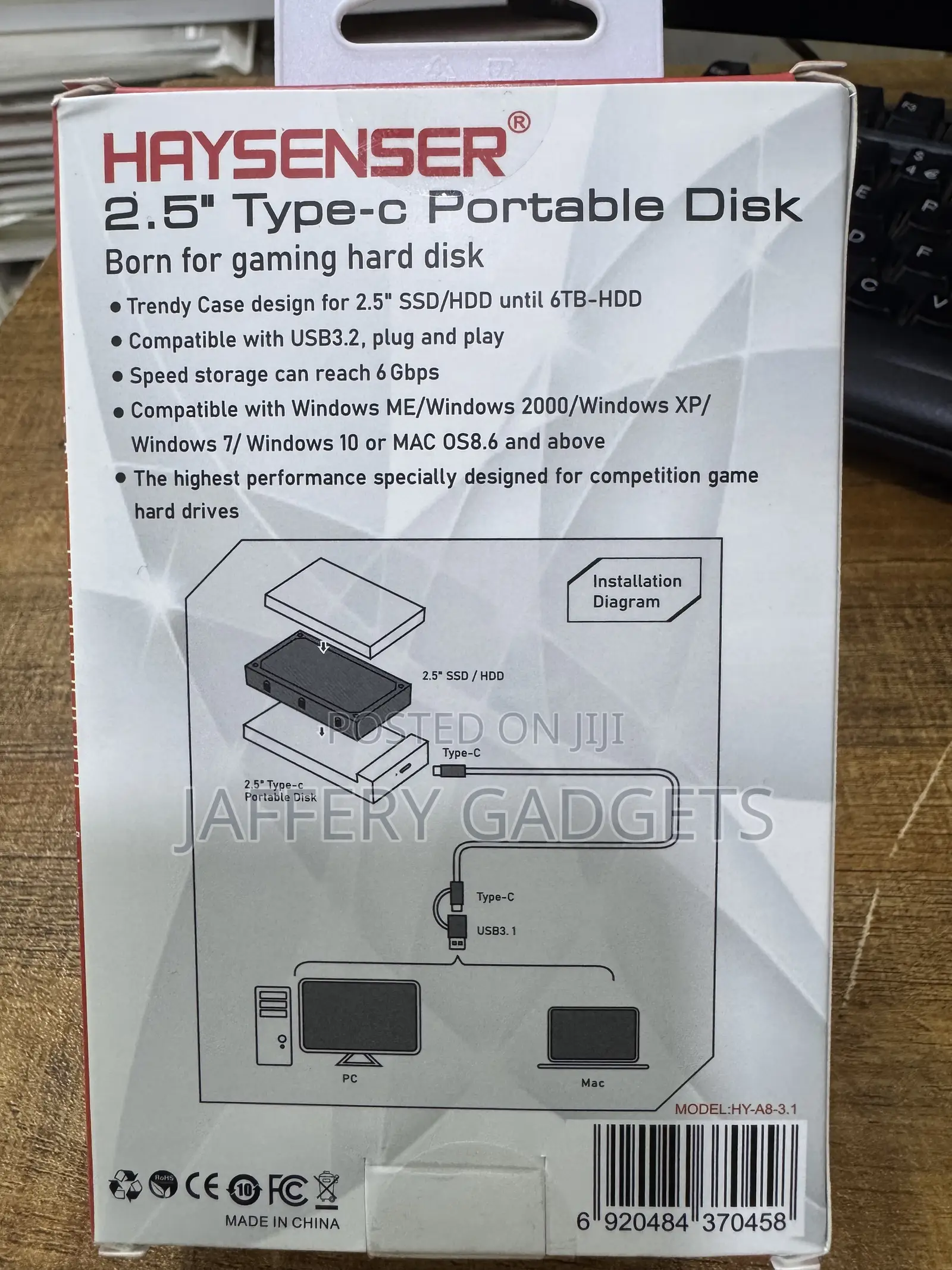 Haysenser 2.5” Type-C Portable Disk Enclosure (Usb 3.2)
