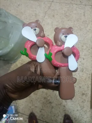 Portable, Manual "Cutie Bear" Mini Fan With A Strawberry-themed Frame.
