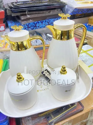 Mixff 7-Piece Coffee and Tea Vacuum Flask Set - White/Gold