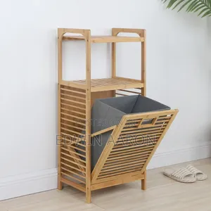 Bamboo Laundry Hamper With Tilting Shelf