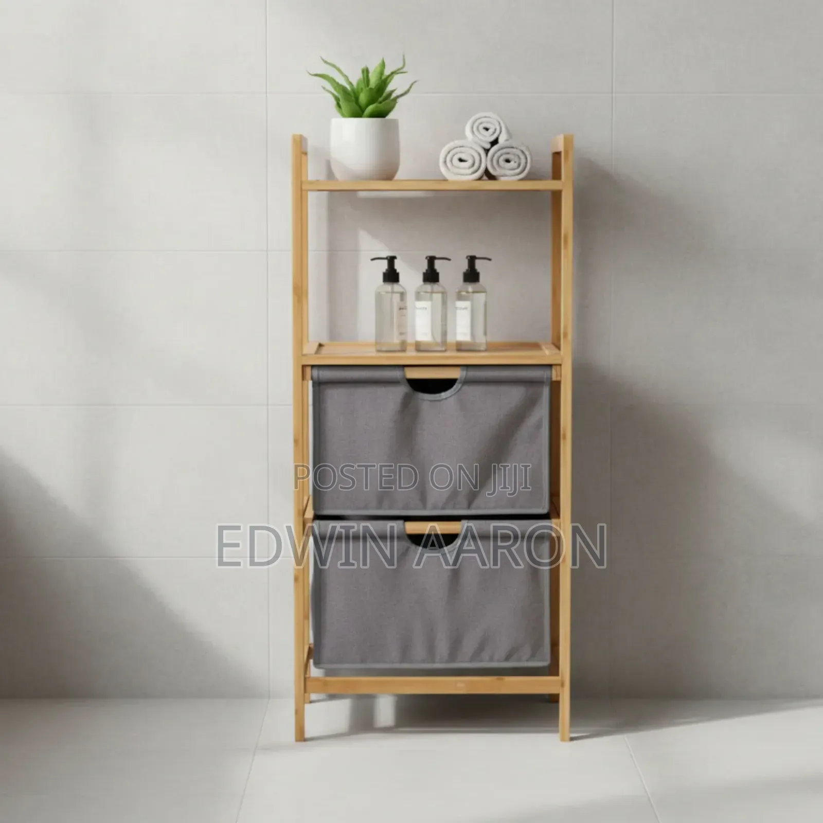 Bamboo Laundry Basket With Double Shelves