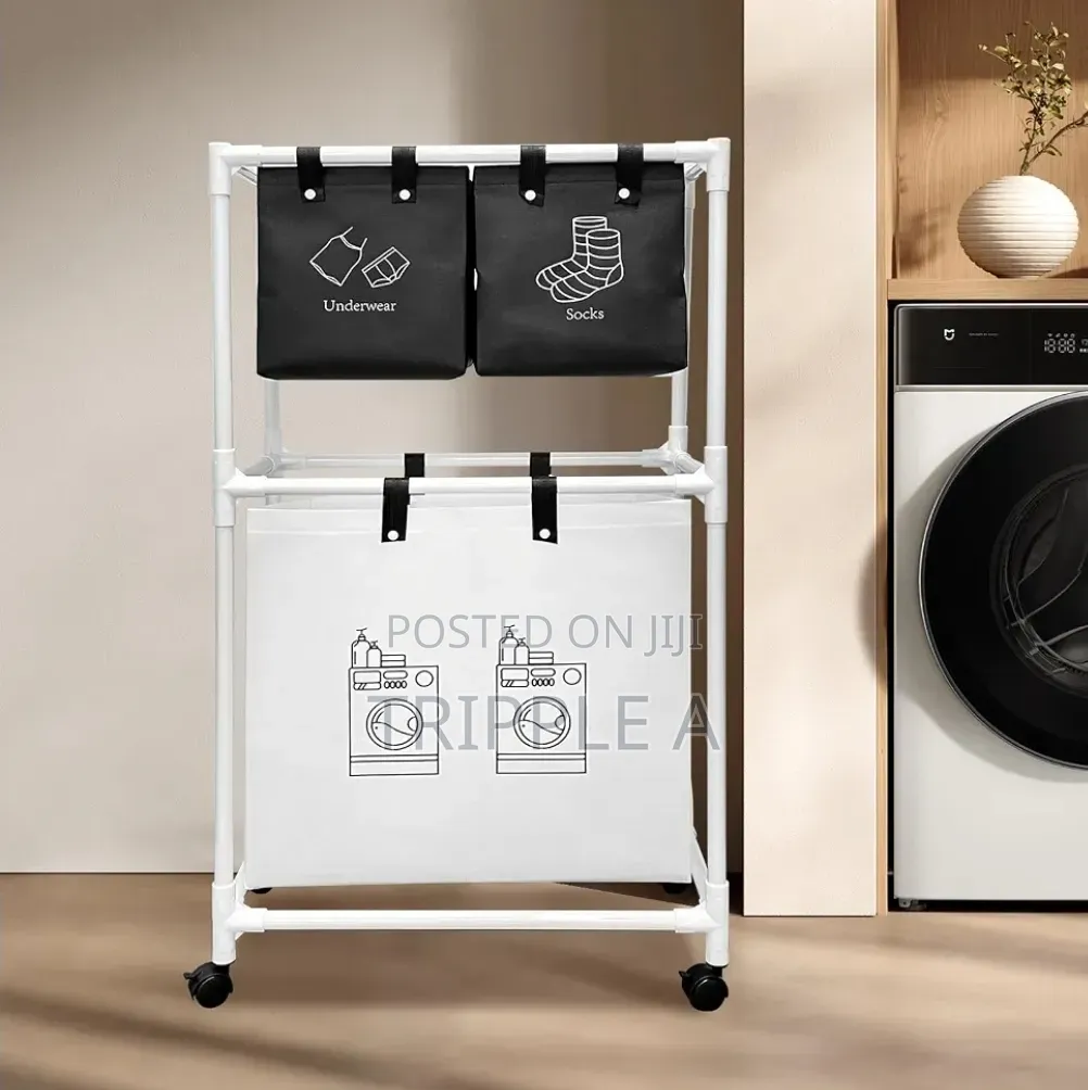 Multifunctional 3tier Rolling Laundry Sorter With Shelves