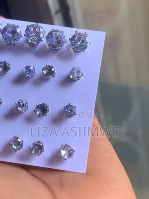 Unisex Stainless Steel Stud Earrings With Clear Round Crystal Stones