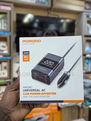 Porodo Universal Car Power Inverter 200w,Car Charger, Voltage Monitor