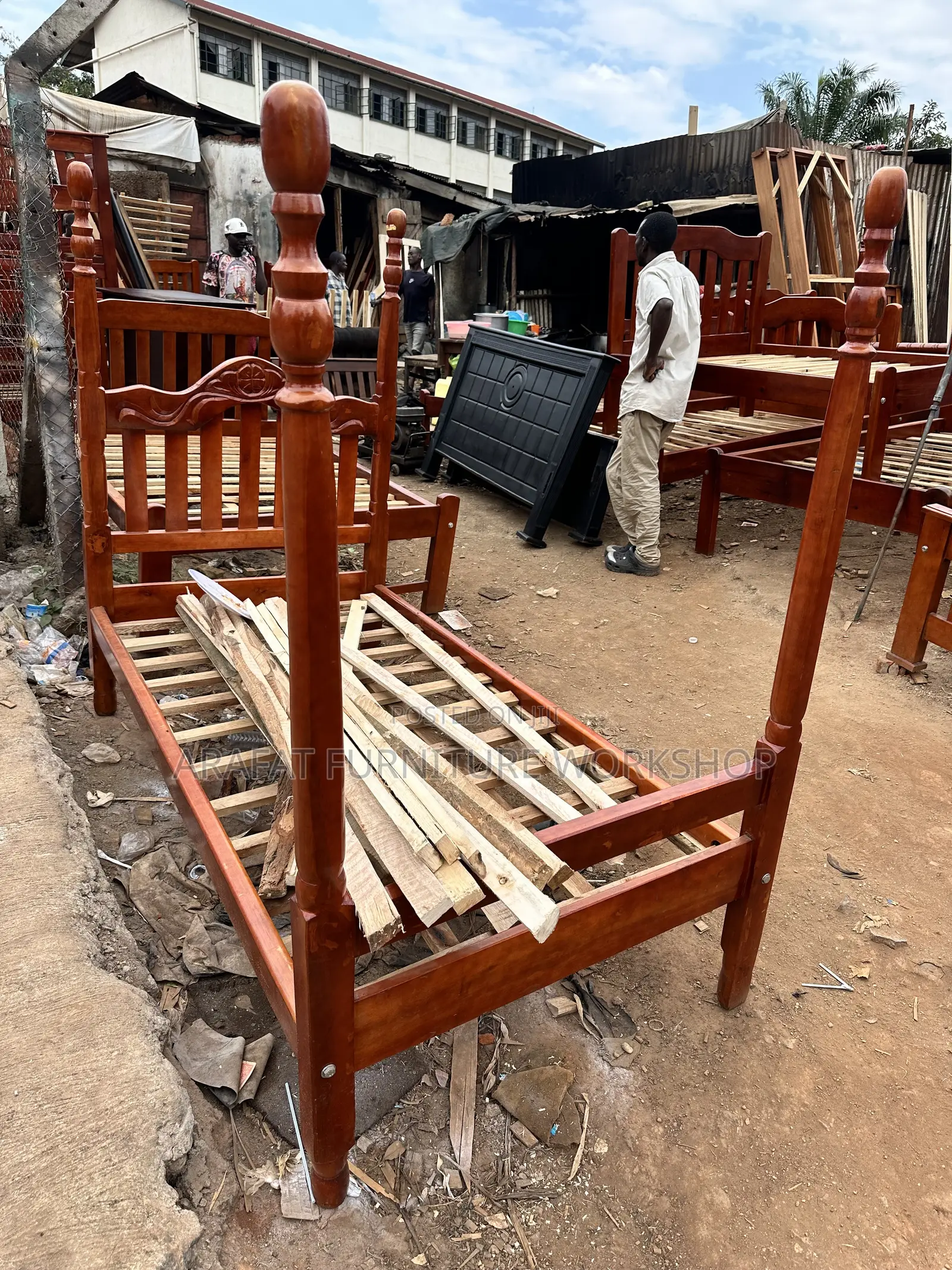 Solid Single Bed With Net Pole