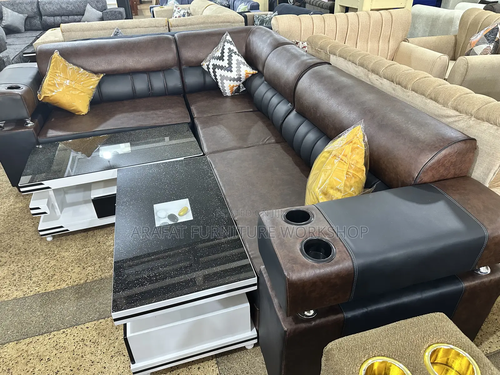 Leather L Shape Sofa Set
