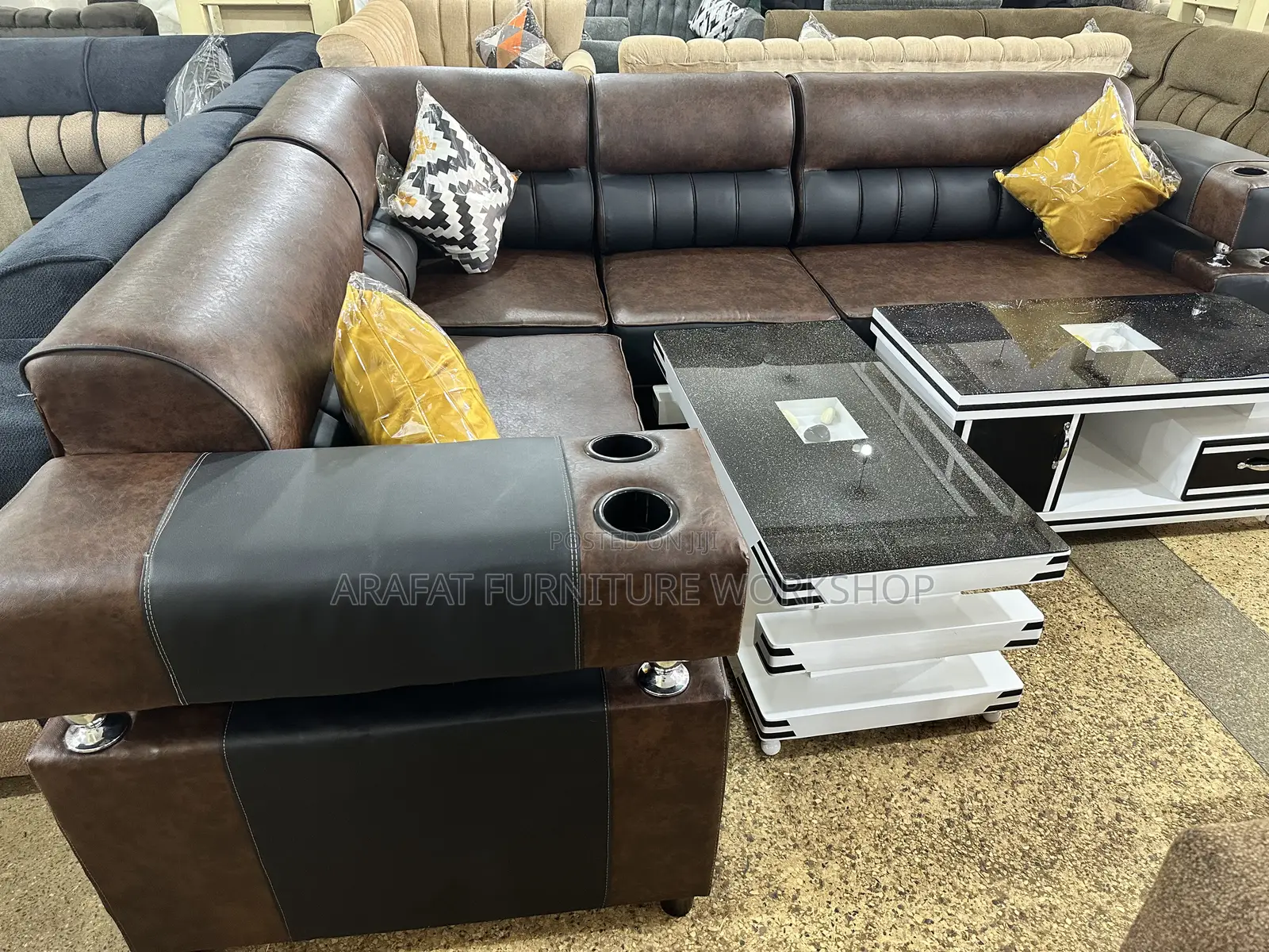 Leather L Shape Sofa Set