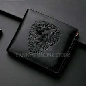 Men's Business Wallet - Elegant Black Leather With 3d Embossed Lion.