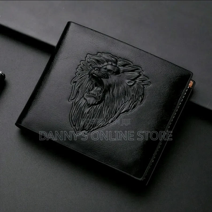 Men's Business Wallet - Elegant Black Leather With 3d Embossed Lion.