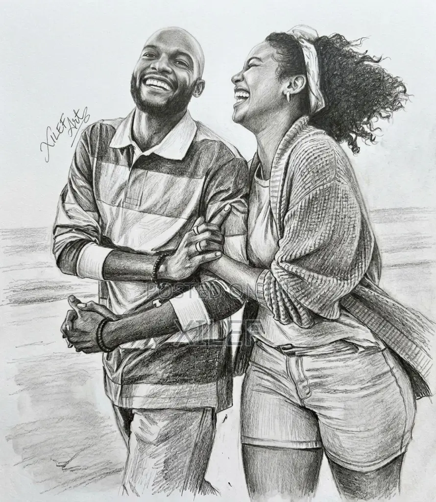 Custom Pencil Art Portrait for Lovers — Beautiful Affordable