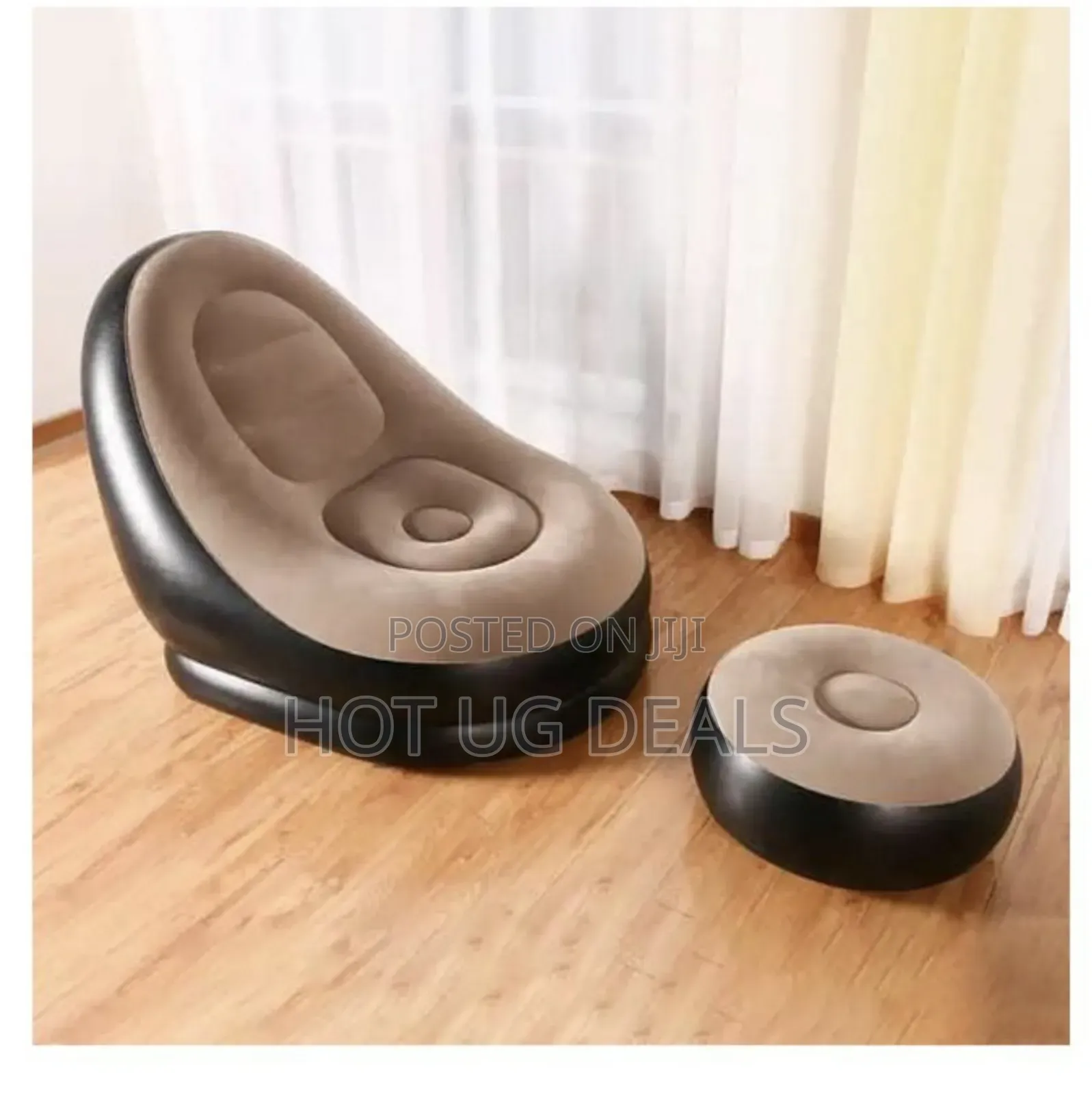 Inflatable Air Sofa-brown With A Pump - Black