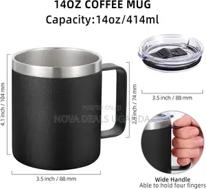 14oz Insulated Stainless Steel Coffee Mug Leakproof Lid With Handle,