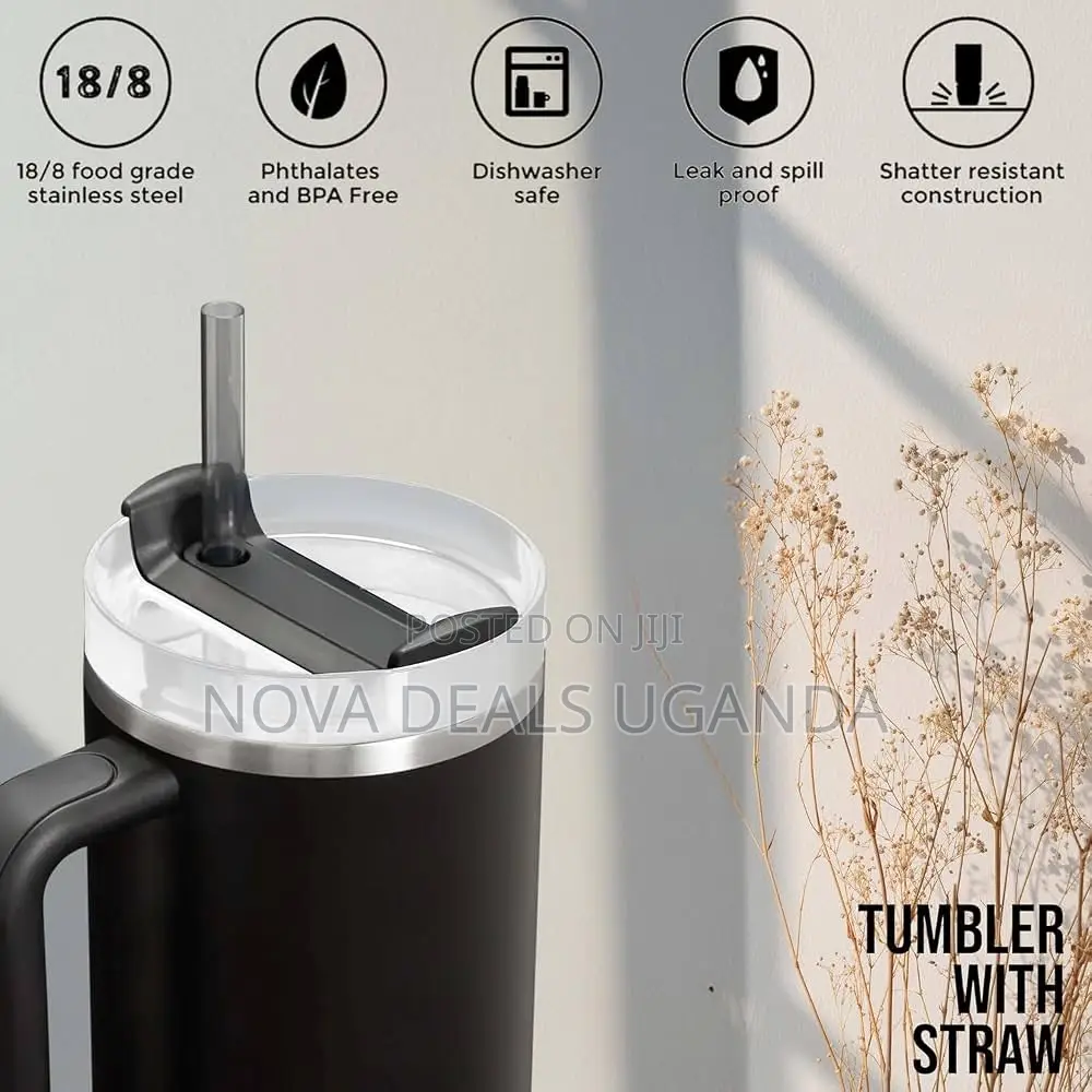 40oz Stainless Steel Tumbler With Handle Straw – Double Wall Mug