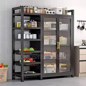 Kitchen Pantry Cabinet With 3 Movable Shelves and 2 Acrylic Doors