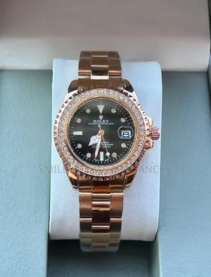 Black Face Women's Original Rolex Rose Gold Wrist Time Piece