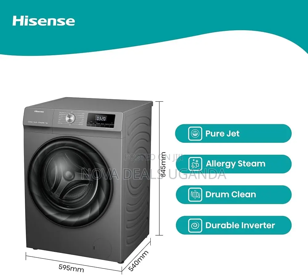 Hisense 7kg Front Load Automatic Washing Machine, Titanium Gray
