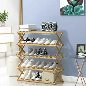 A 5-Tier Foldable Bamboo Shoe Rack
