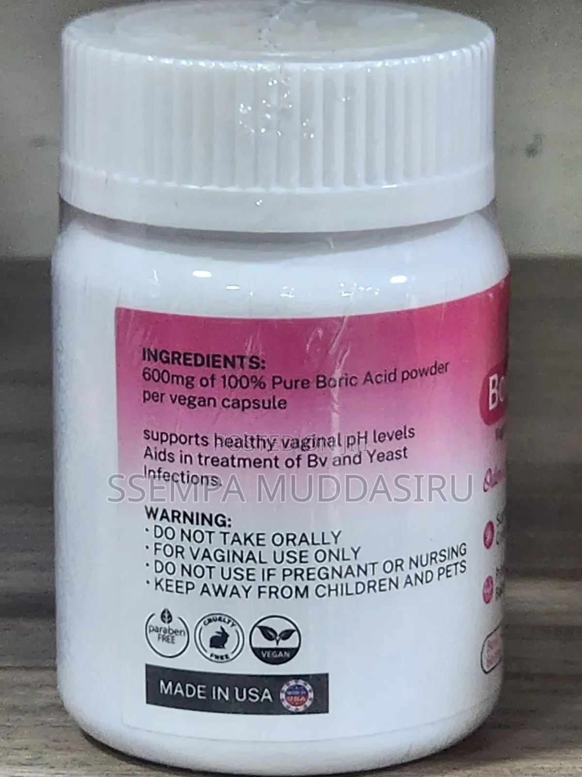 Boric Acid,30 Vaginal Suppositories, 600mg,Dietry Supplement