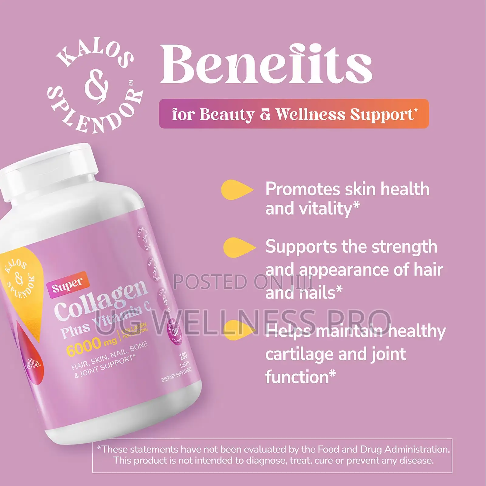 Kalos Splendortm, Super Collagen Plus Vitamin C, 180 Tablets