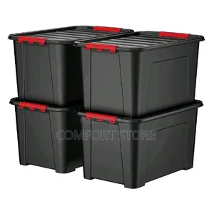 4 Rolled 150litres Black Plastic Storage Boxes