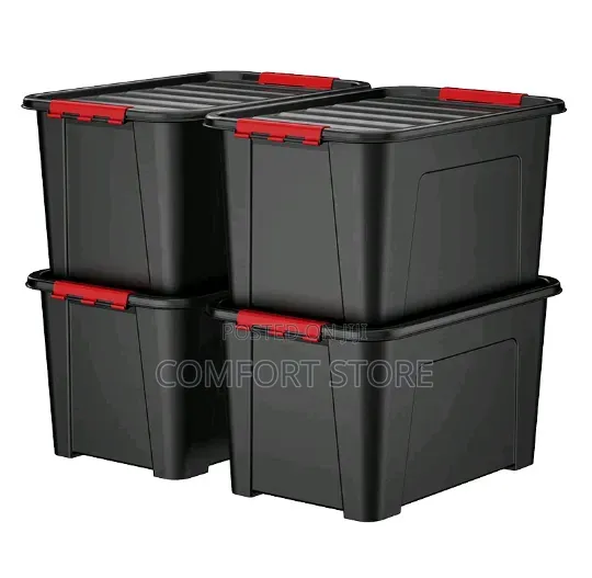 4 Rolled 150litres Black Plastic Storage Boxes