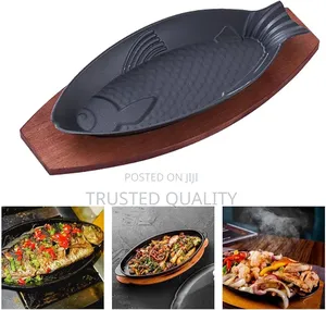 Fish Shaped Serving Griddle With Wooden Base