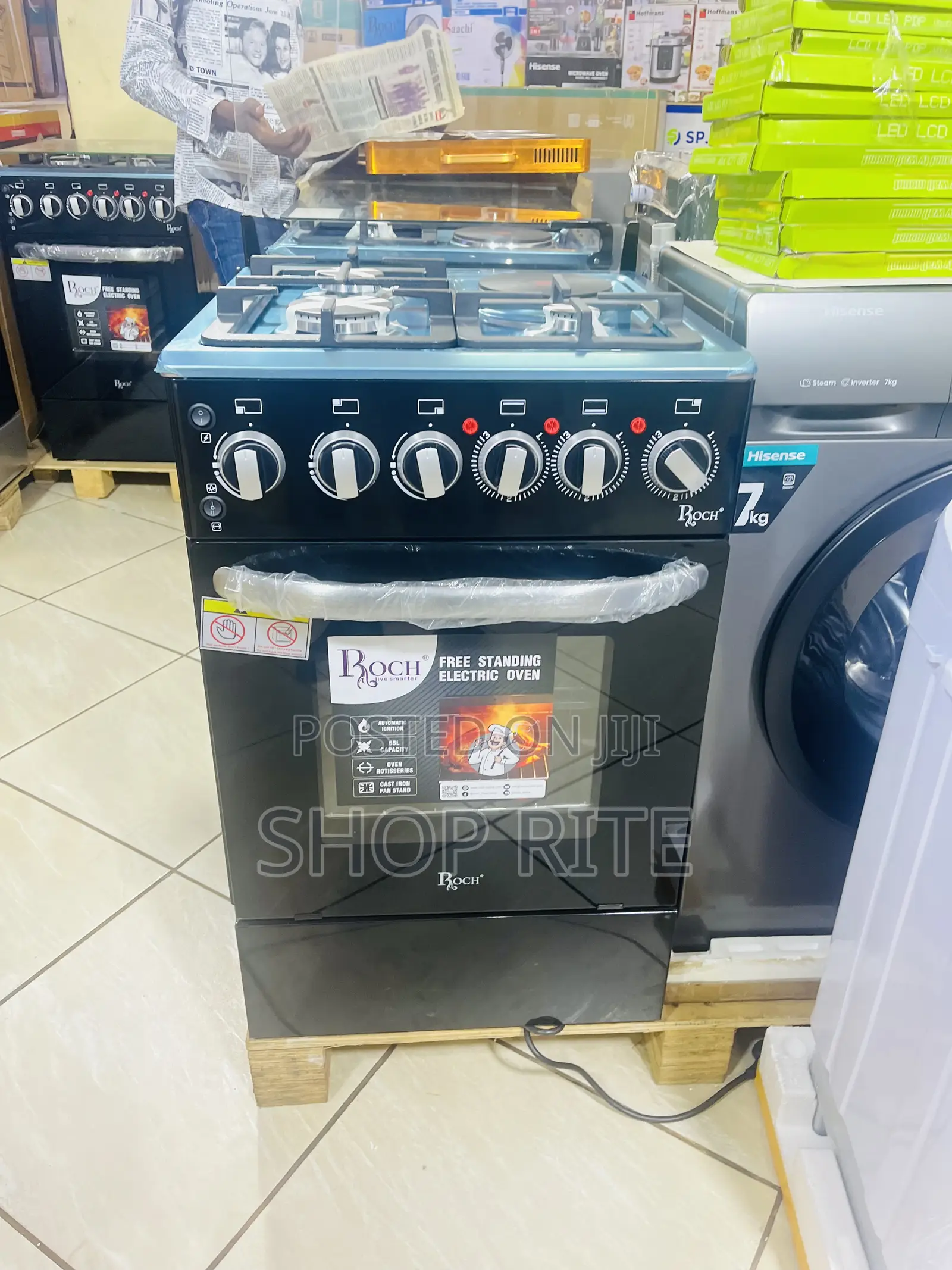 Roch 3+1 Gas and Electric Cooker Black