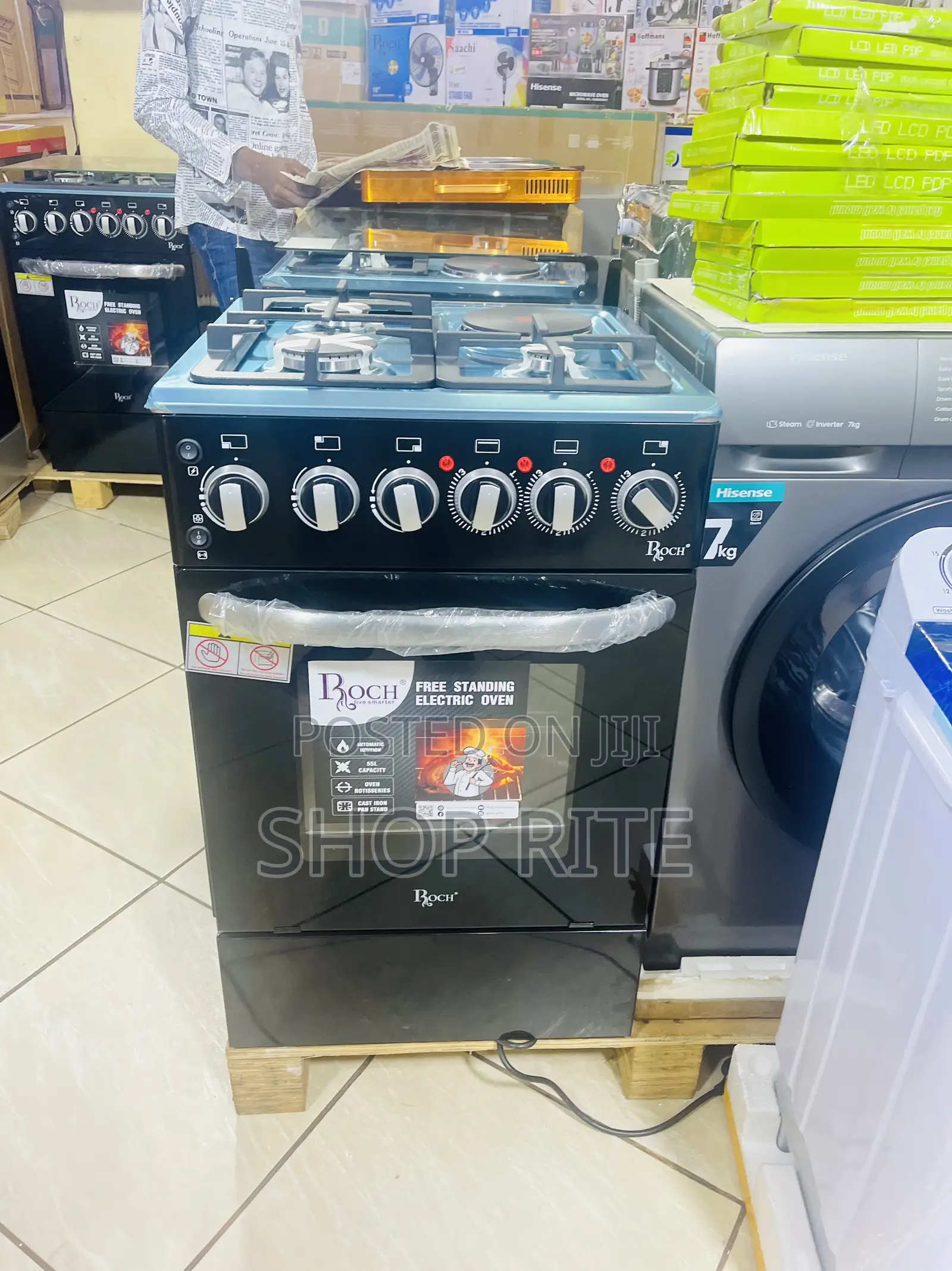 Roch 3+1 Gas and Electric Cooker Black