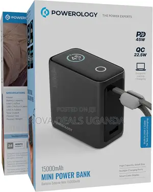 Powerology Portable Mini Power Bank 15000mah, Pd 45w Qc 22.5w,Usb-C