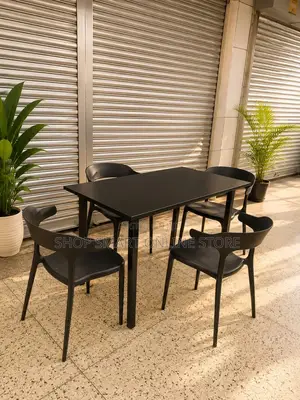 Ergonomic Dining Wooden Table and Plastic Chairs
