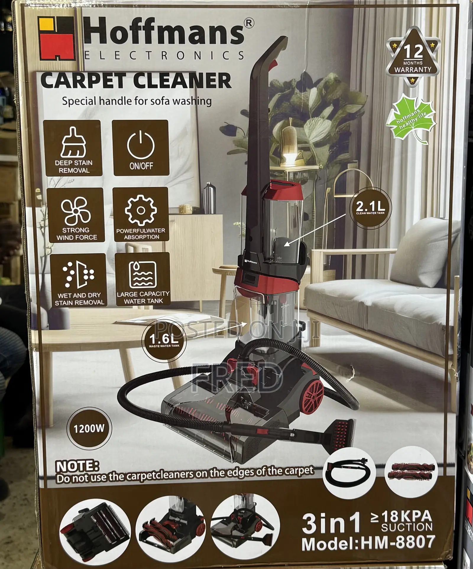 Hoffmans Electronics 3-in-1 Carpet Cleaner, Model Hm-8807