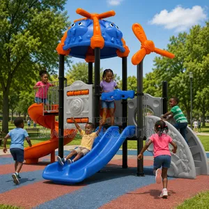 Helicopter Adventure Outdoor Playground Set With Double |Spiral Slides