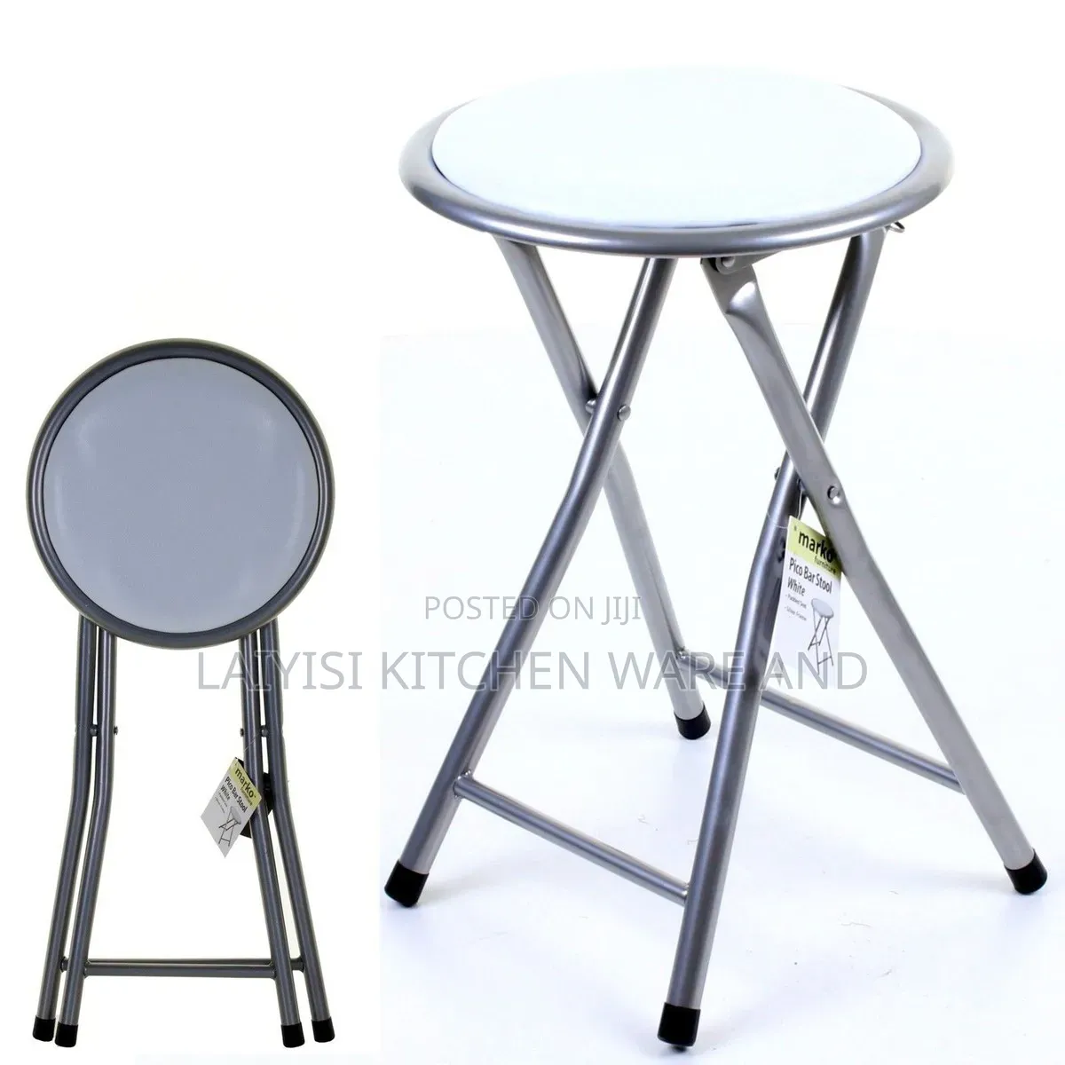 Folding Stool Padded Silver Metal Frame Portable Seat Kitchen Stool