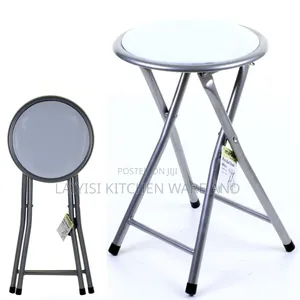 Folding Stool Padded Silver Metal Frame Portable Seat Kitchen Stool