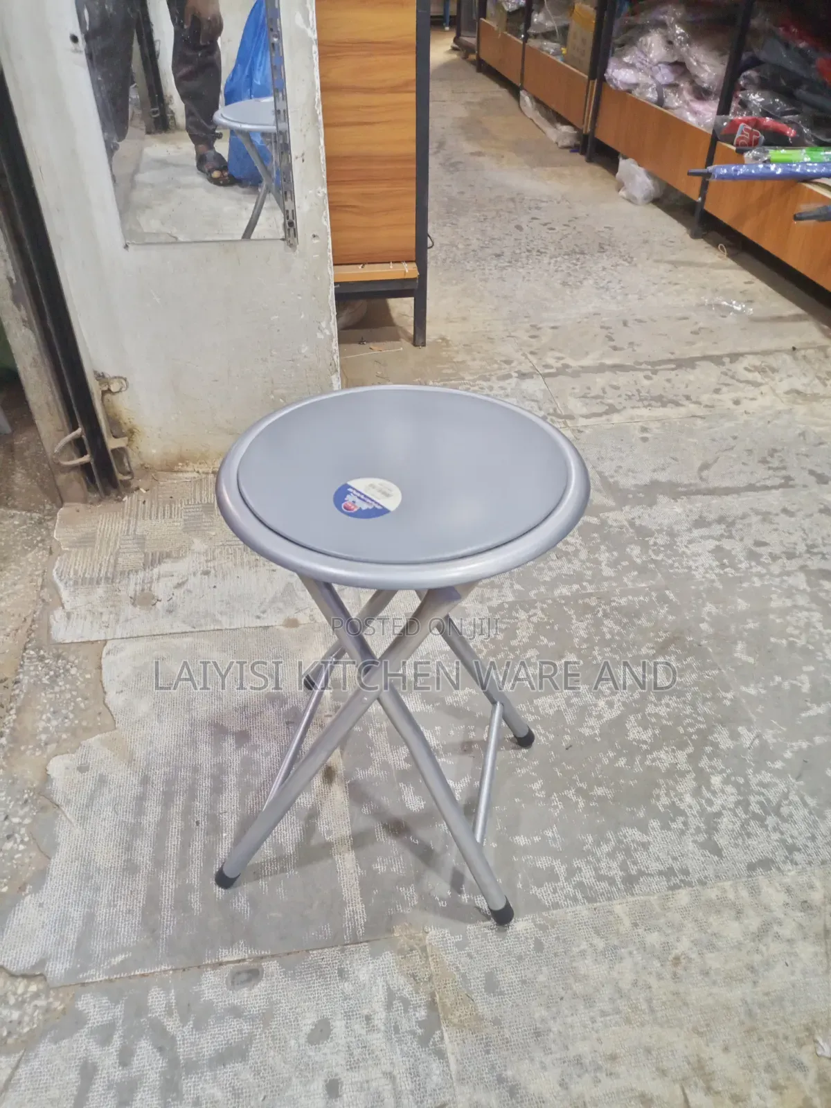 Folding Stool Padded Silver Metal Frame Portable Seat Kitchen Stool