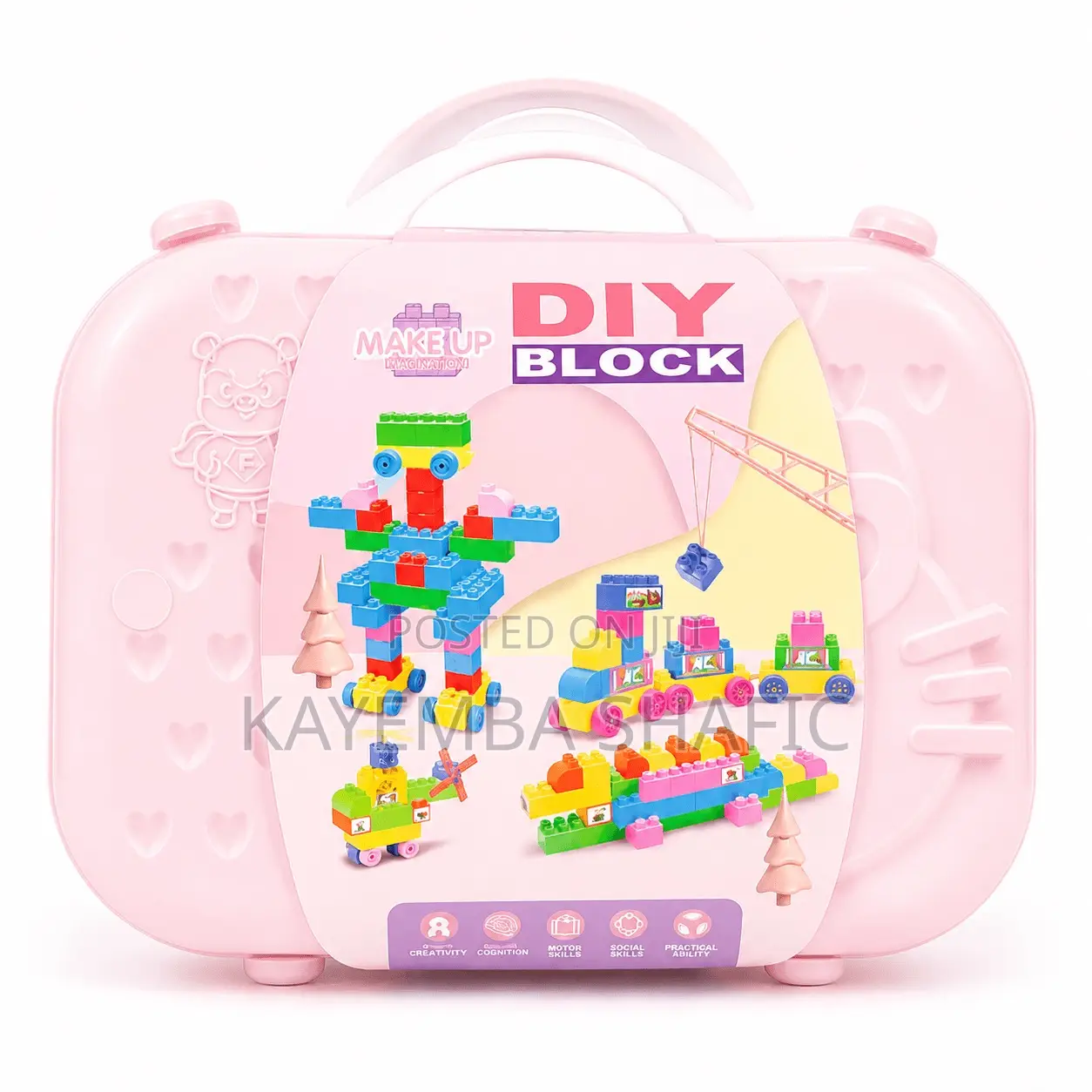 68pcs Diy Educational Building Blocks Set With Pink Carrying Case