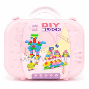 68pcs Diy Educational Building Blocks Set With Pink Carrying Case