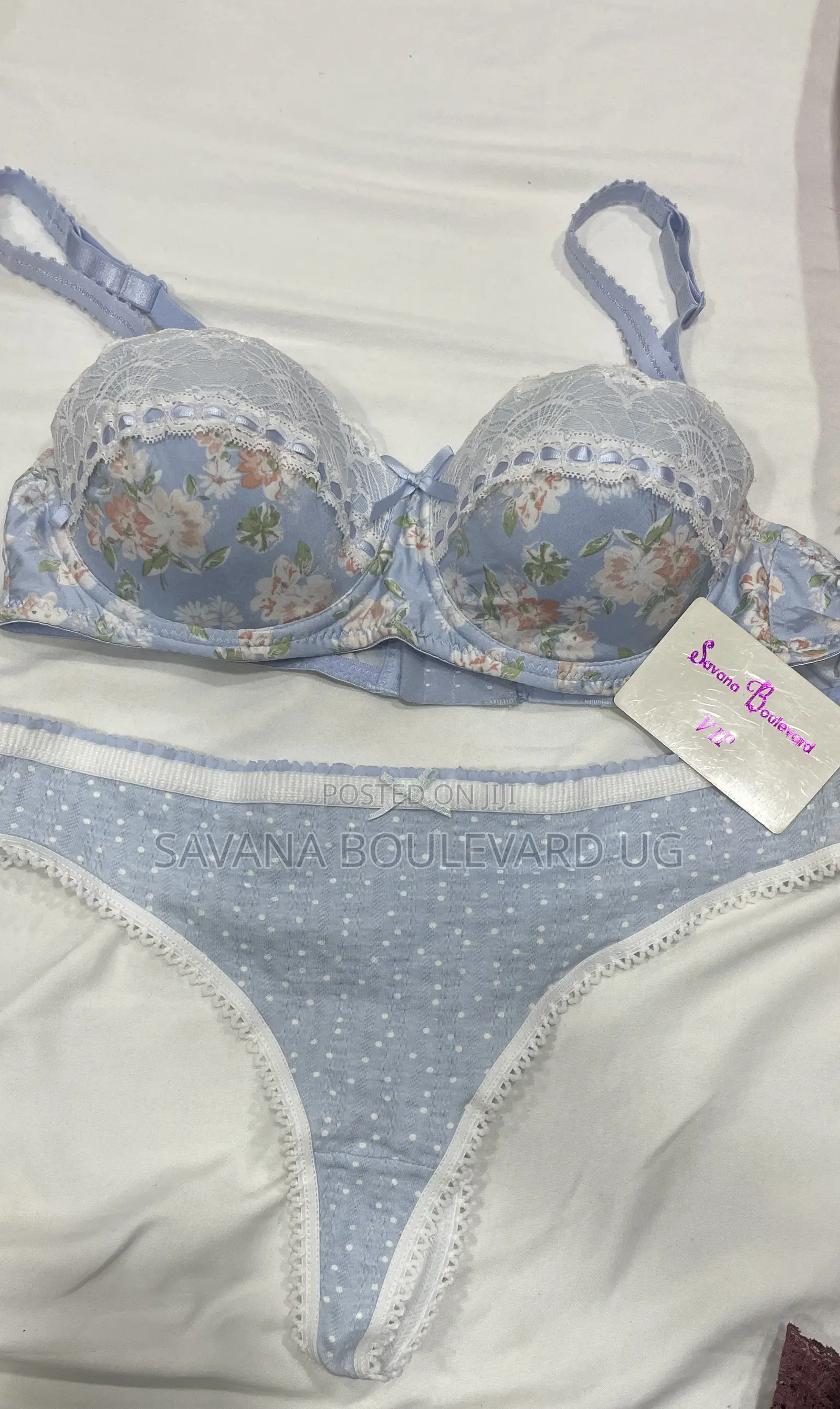 Savana 34b Sky-Blue Floral Bra Set