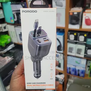 65w Car Charger With Dual Retractable Cable