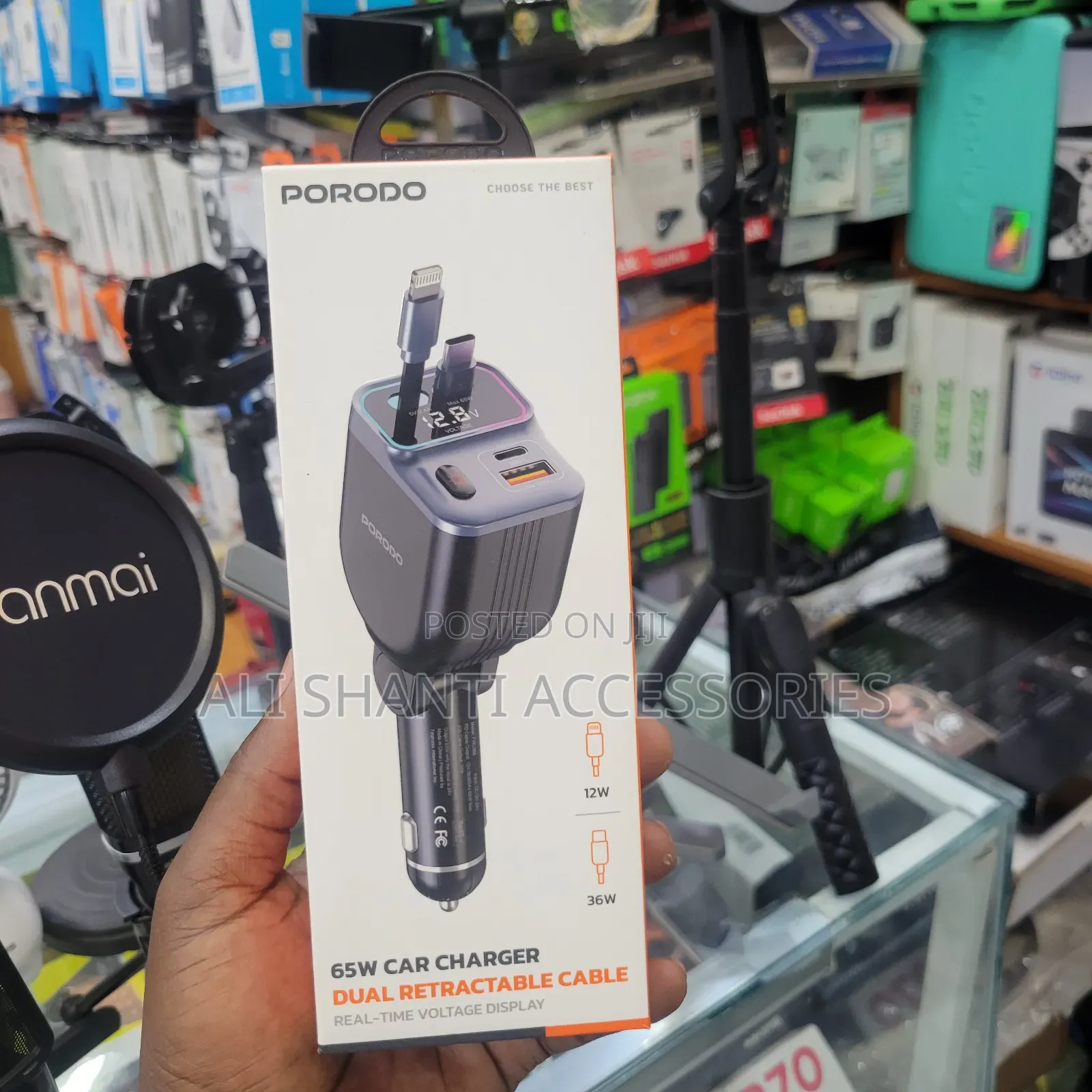65w Car Charger With Dual Retractable Cable