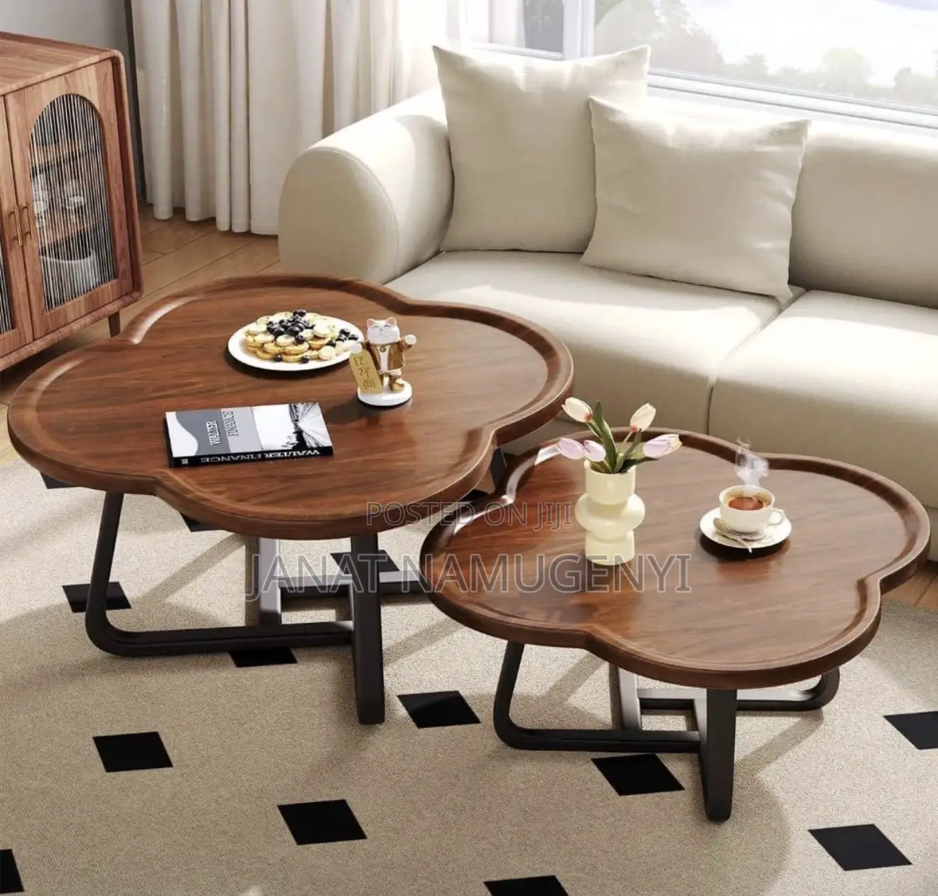 2 in 1 Centre Table in Mahogany and Black Stands