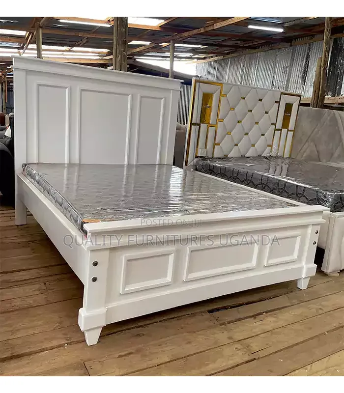 5 by 6 Plain White Wooden Bed