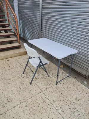 4ft Adjustable Height Foldable Table and Chair White (Metal Frame)
