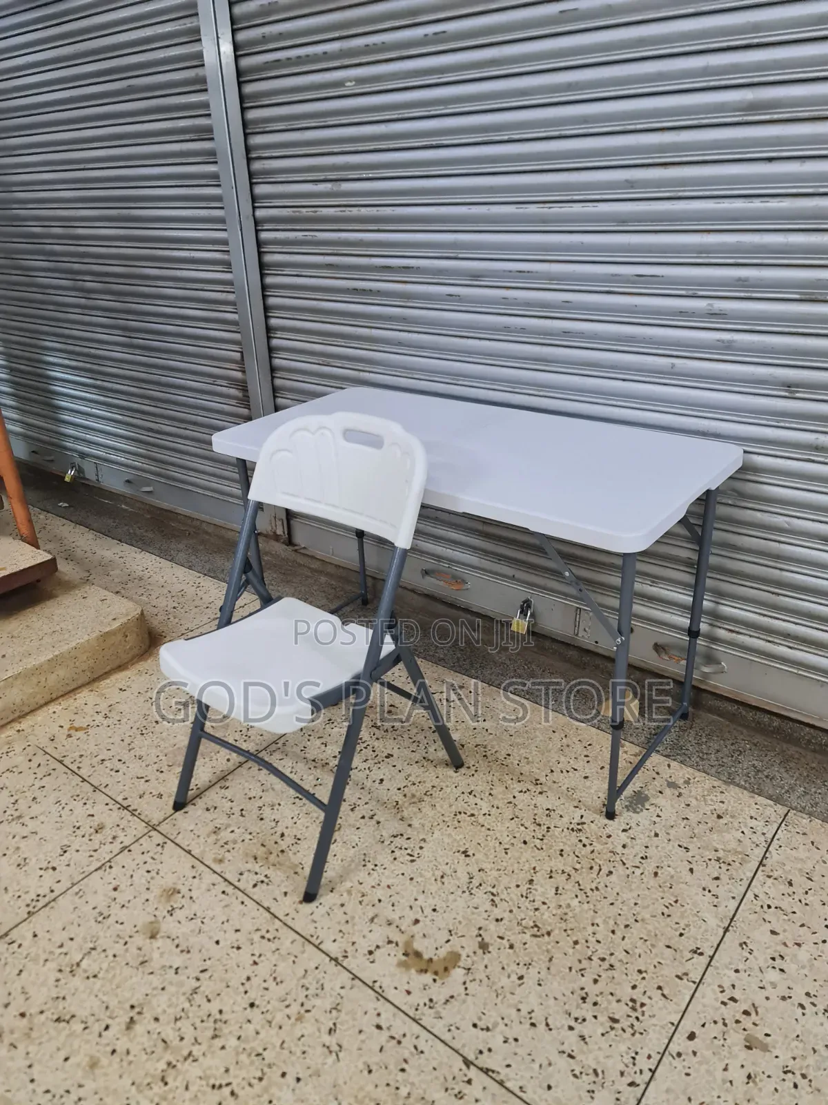 4ft Adjustable Height Foldable Table and Chair White (Metal Frame)