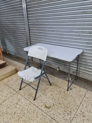 4ft Adjustable Height Foldable Table and Chair White (Metal Frame)